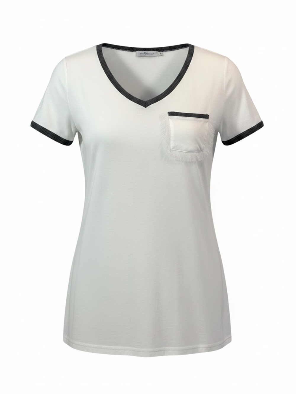 Pol White Gray Trim Ultra Soft Tee Size Medium Rayon Spandex Short Sleeve